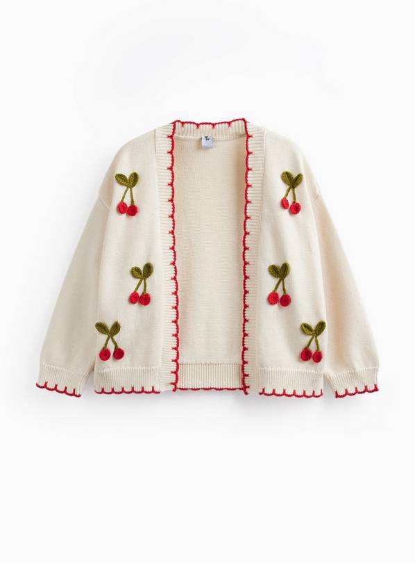 Cream Cherry Print Crochet Cardigan 6 years